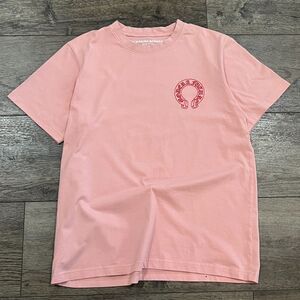 Chrome Hearts Pink Sanskrit Horseshoe Logo Spell Out Tee Shirt USA Made Large